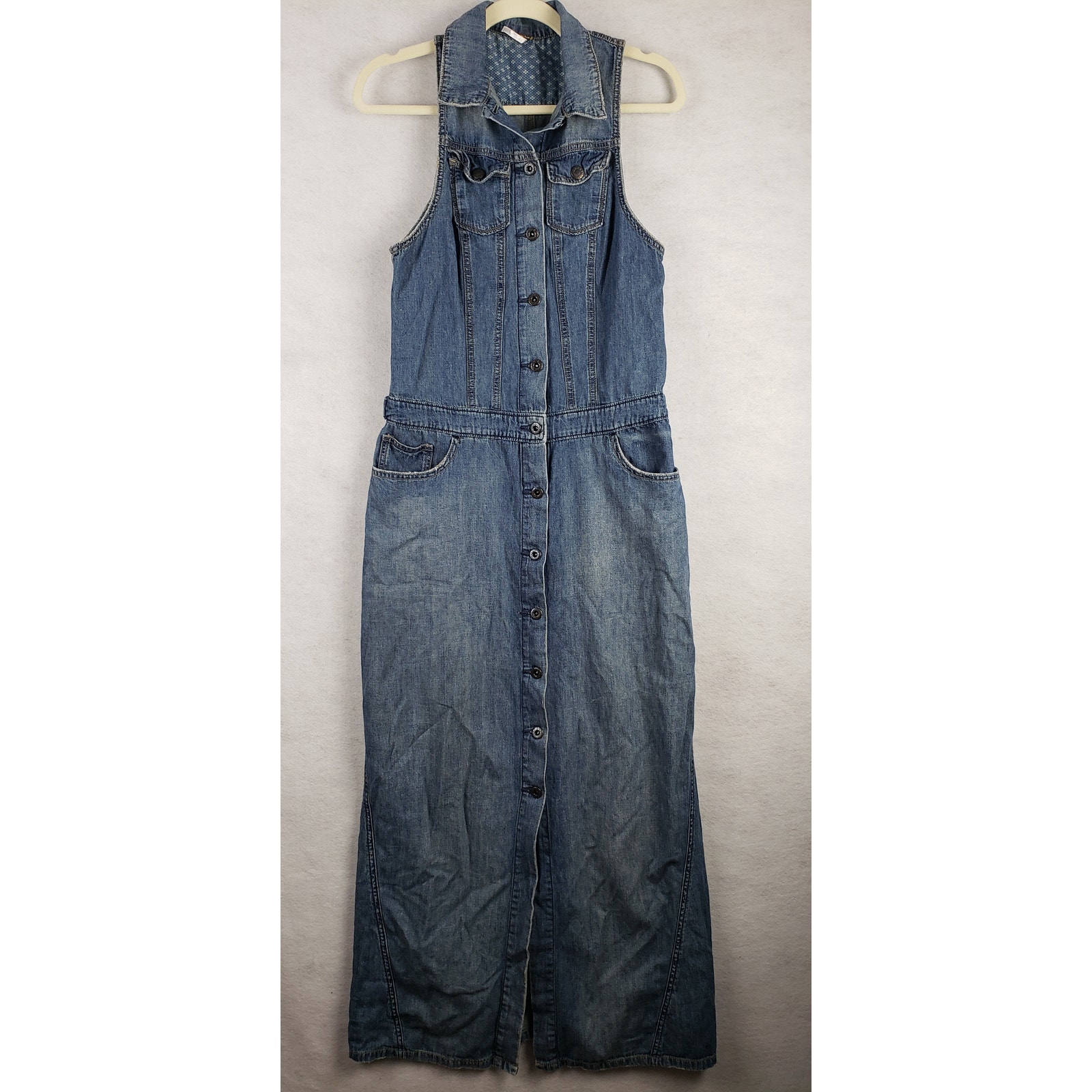 Free People Size 4 Sleeveless Denim Maxi Dress Button Up Western Coastal Cowgirl